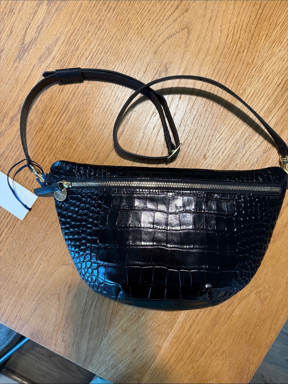 Hard to find Clare V Black Croc-Embossed Grande Fanny Bag with Gold Zipper - Picture 12 of 12